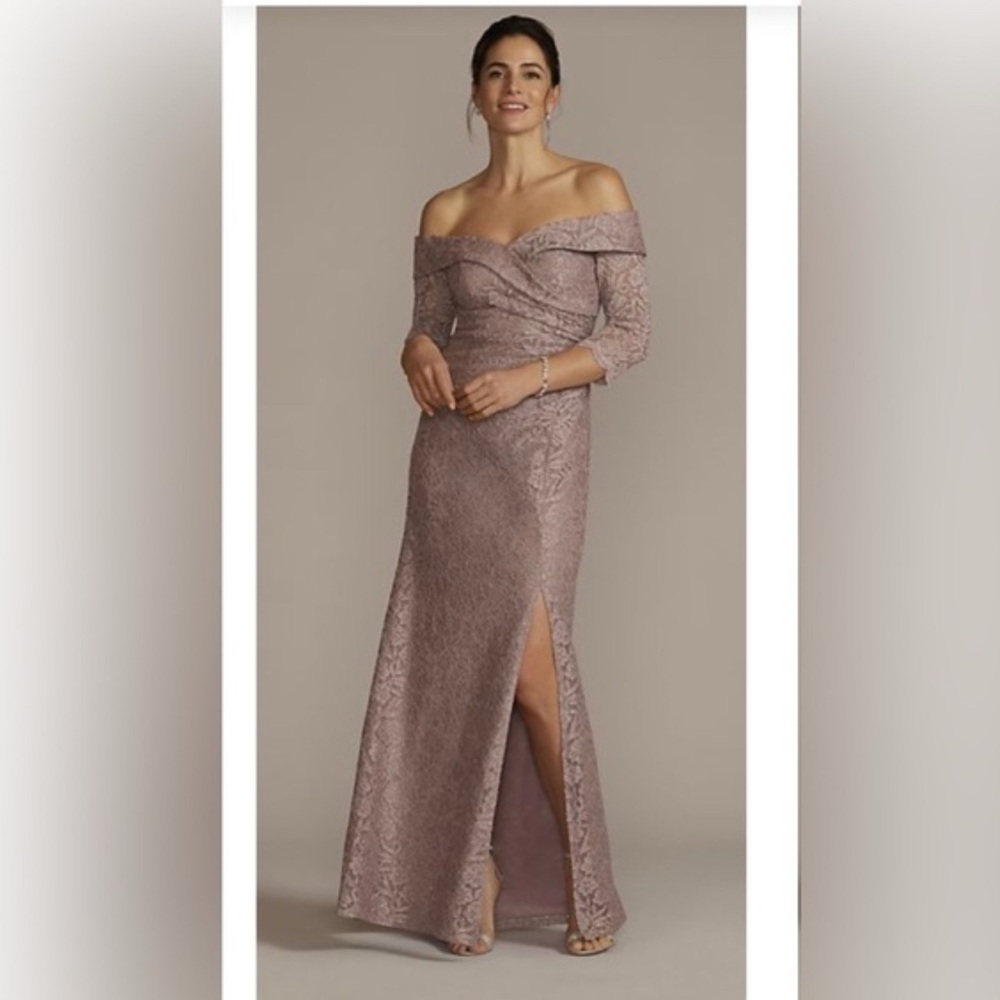 Oleg Cassini Sequin Embellished Gown with Slit